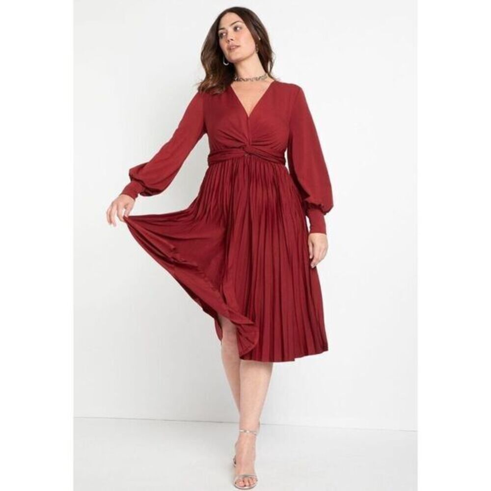 Eloquii Knot Front Pleated Skirt Dress in red, size 16‎